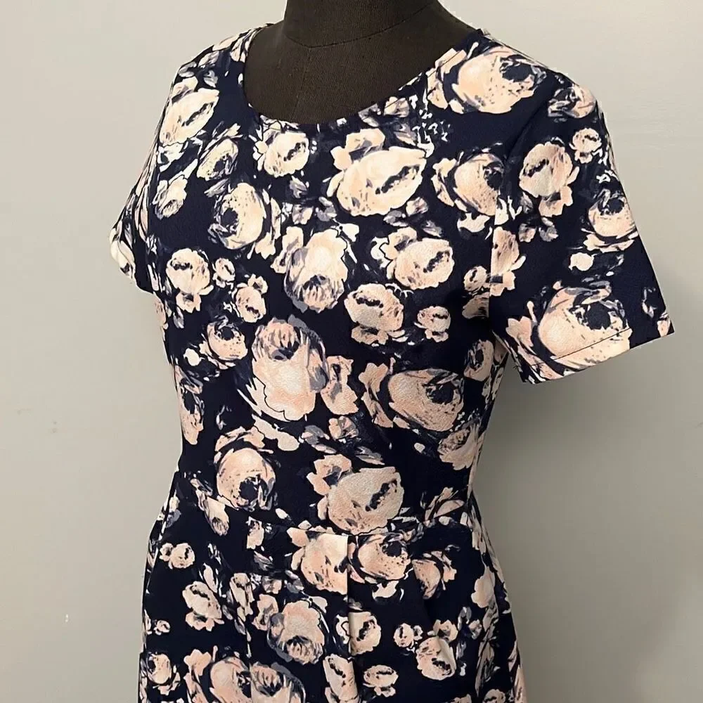 Lush Women's Navy and Pink Floral Back Zipper Short Sleeve Romper